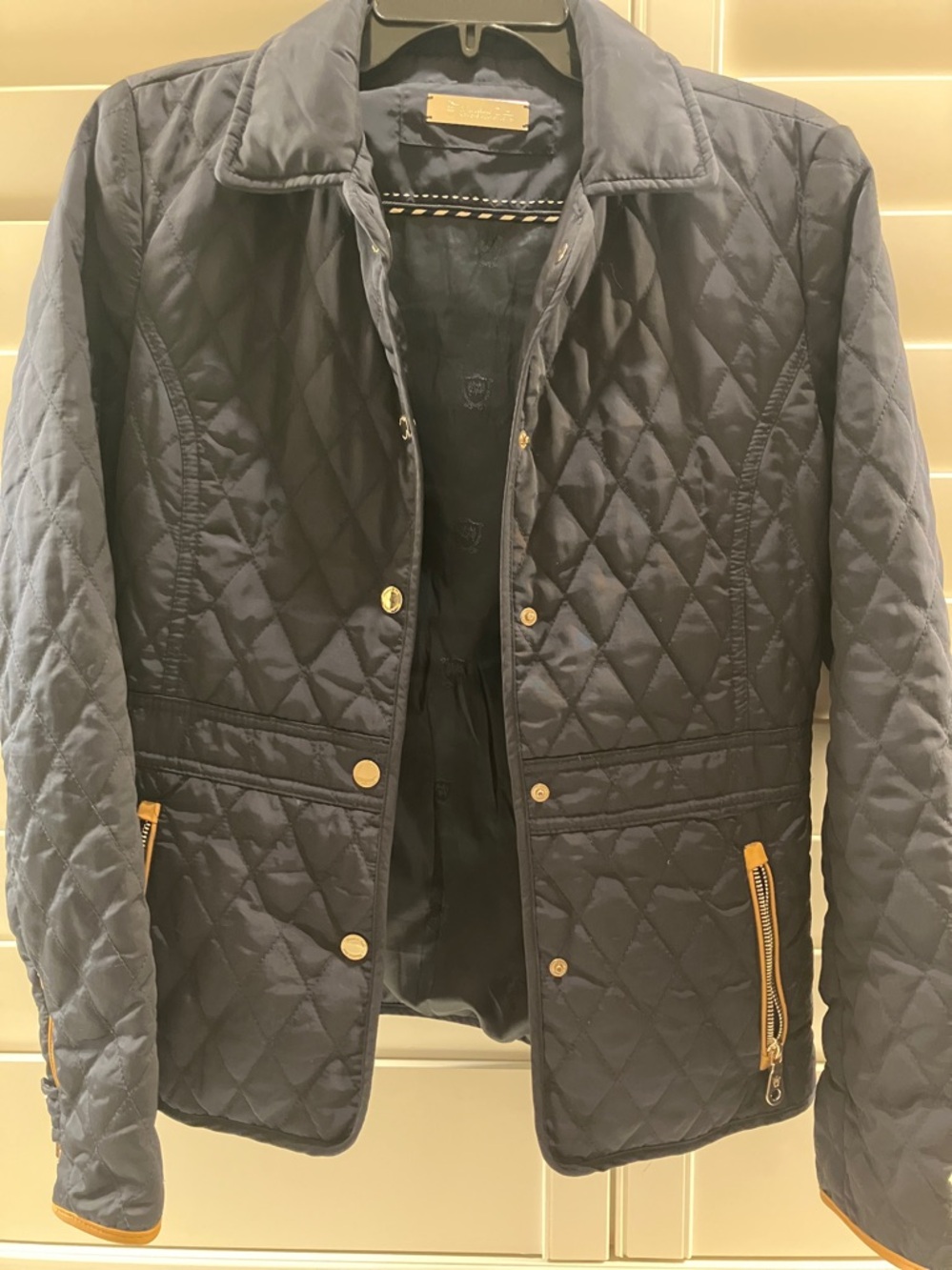 Massimo Dutti Quilted Navy Jacket with Gold Trim